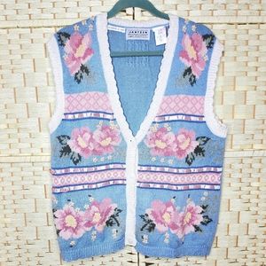 ⚘️ HOST PICK ⚘️ Vintage Jantzen Floral Hand Embroidered  Sweater Vest Size L